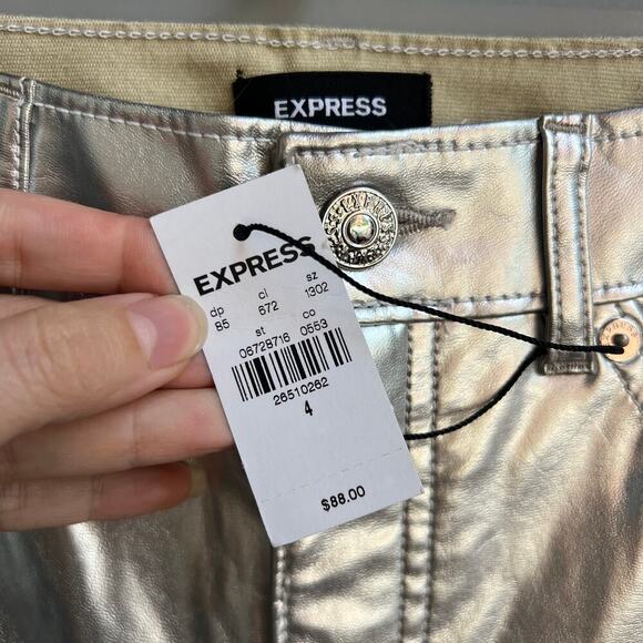 NWT Express Silver Metallic Straight Leg High Rise Pants Size 4 - Picture 6 of 8